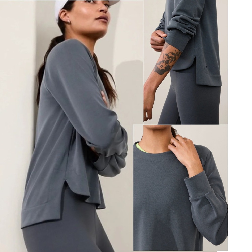 Athleta Seasoft Crewneck Sweatshirt Cosmos Grey Medium SP24 532401 - Picture 2 of 12